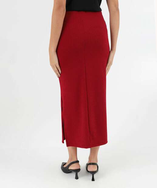 Saia Midi Feminina Textura Amarração Fenda Marisa Vinho
