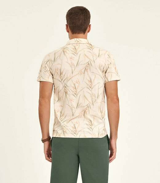 Camisa Masculina Manga Curta Meia Malha Diametro Bege