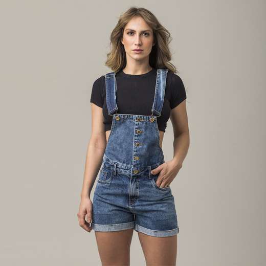 Macacão Jardineira Feminina Jeans Alça Regulável Zune