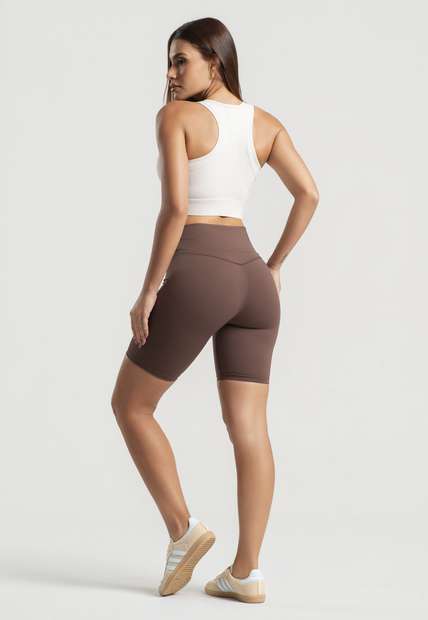 Top Fitness Nadador Com Bojo e Recortes Poliamida Bege Wemood