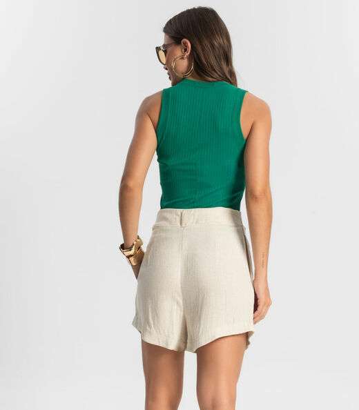 Shorts Feminino Em Linho Endless Bege
