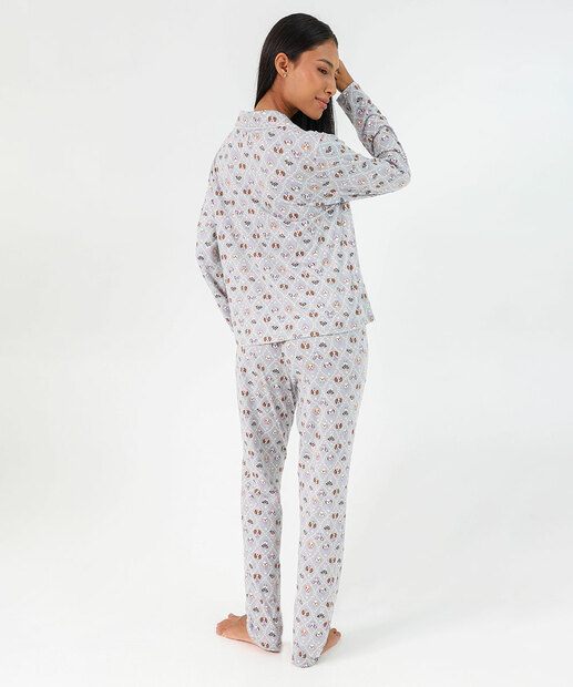 Pijama Americano Feminino Cachorro Marisa Cinza