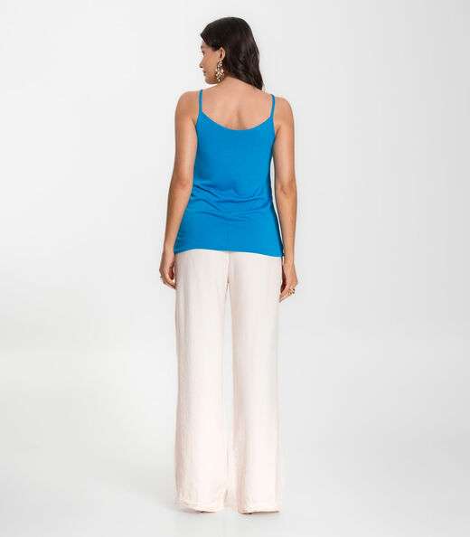 Blusa de Alça em Visco Tricot Infinita Cor Azul