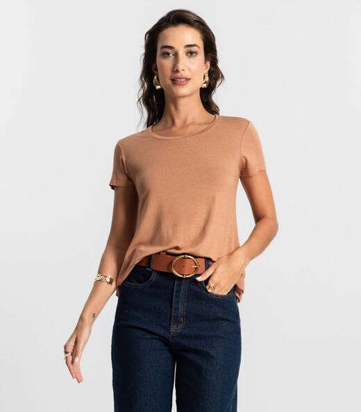 Blusa Feminina manga Curta KO Marrom