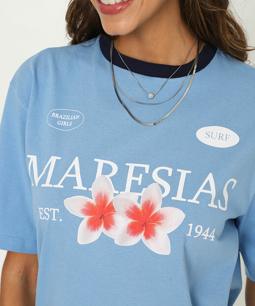 Camiseta Feminina Oversized Estampada Marisa Azul