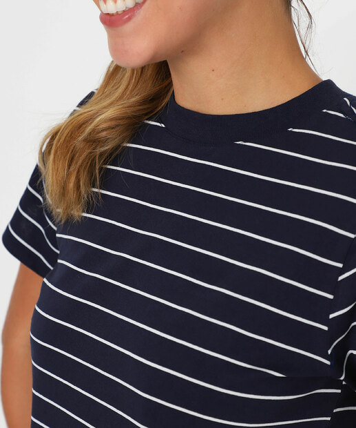 Blusa Feminina Listrada Manga Curta Marisa Azul