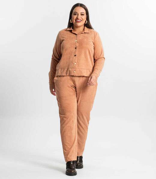Casaco Plus Size Feminino Em Suede Secret Glam Marrom
