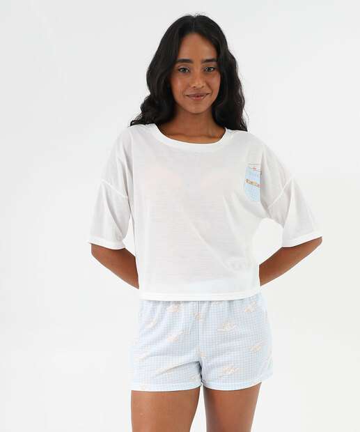 Image_Pijama Feminino Cinnamorol Manga Curta Sanrio Off White