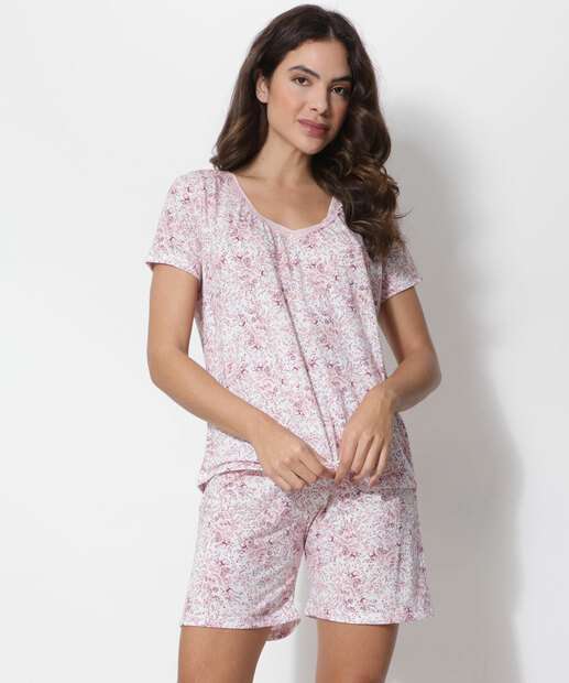 Pijama Feminino Floral Manga Curta Marisa  
