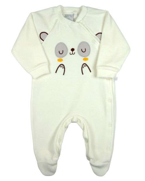 Image_Macacao Bebe Menino Plush Bordado Caretinha de Ursinho - Natural