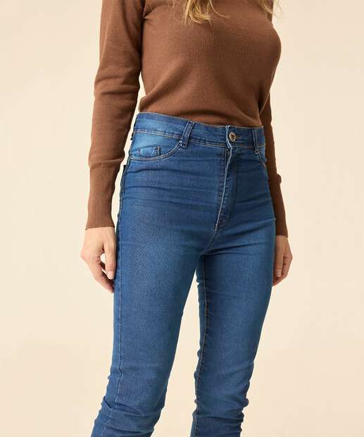 Calça Jeans Cigarrete Feminina Bolsos   