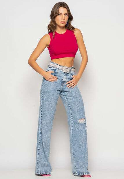 Cropped Regata Recorte Canelado Pink Salvatore Fashion