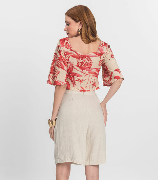 Bemuda Feminina Em Linho Com Bolsos Endless Bege