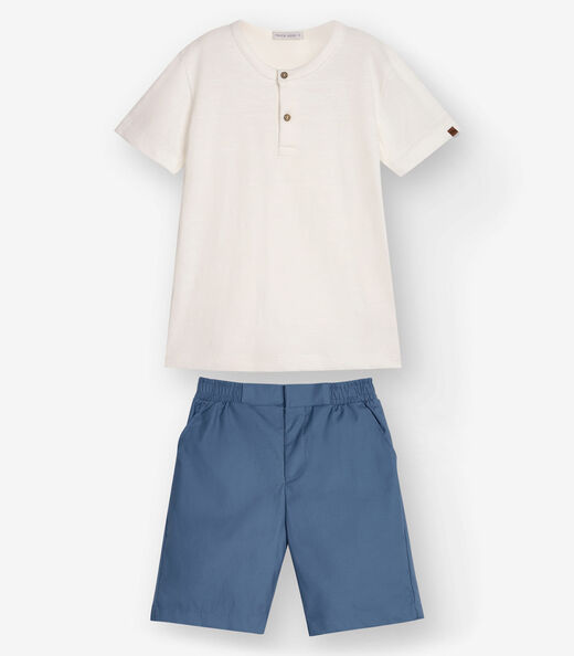 Conjunto Camiseta com Bermuda Menino Trick Nick Bege