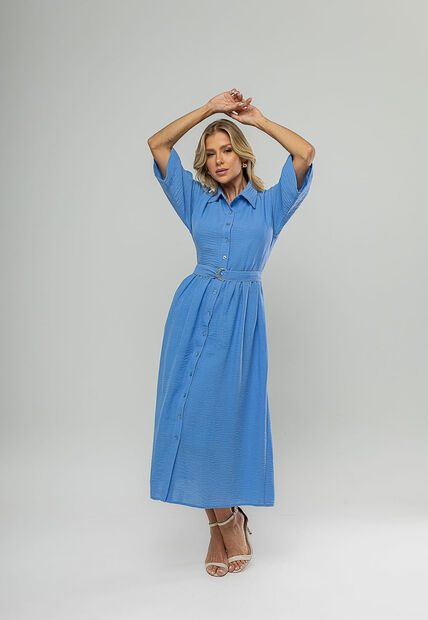 Image_Vestido Midi Chemise Com Cinto Azul Salvatore