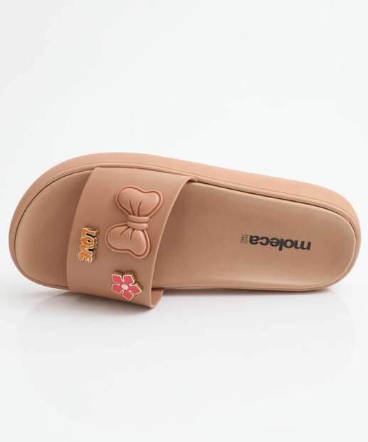 Chinelo Feminino Slide Laço Moleca Bege