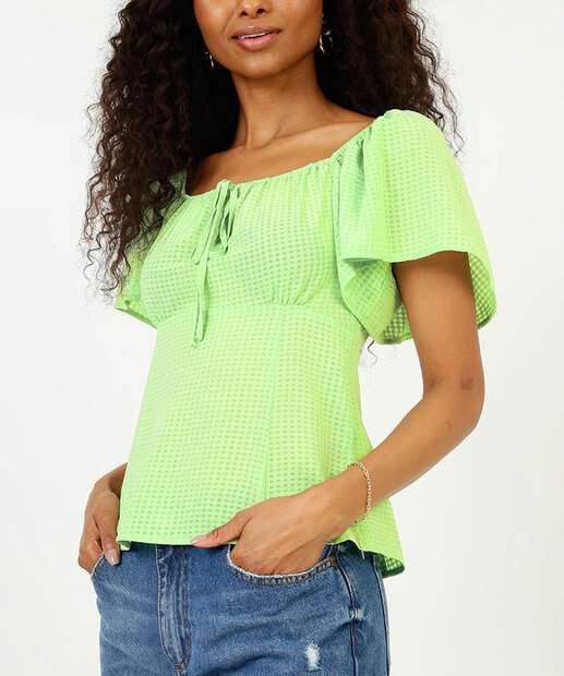 Blusa Feminina Chiffon Xadrez Manga Curta Marisa