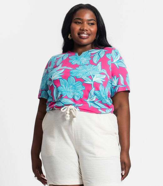 Image_Blusa Manga Curta Feminina Plus Size Secret Glam Rosa