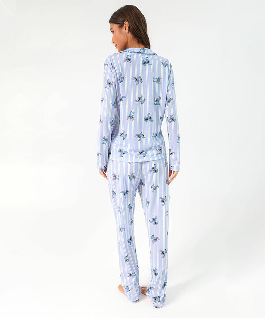 Pijama Americano Feminino Stitch Disney Azul