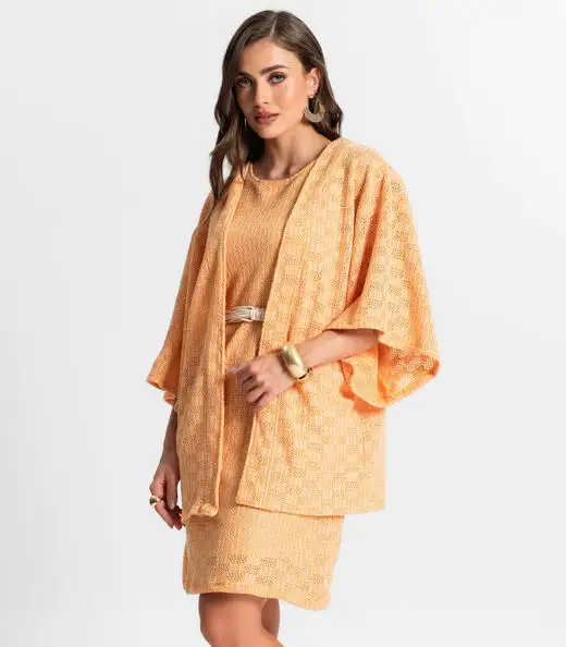 Kimono Feminino Em Tricot Endless Laranja