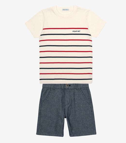 Conjunto Infantil Camiseta Com Bermuda Trick Nick Bege