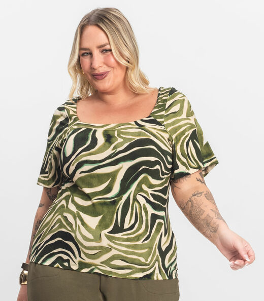Blusa Manga Curta Plus Size Secret Glam Verde