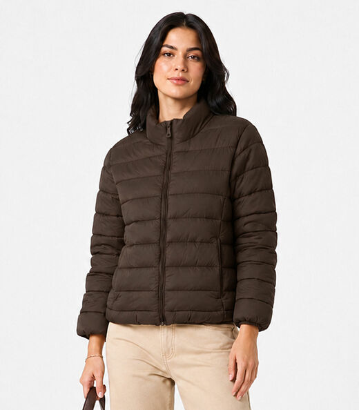 Jaqueta Puffer Feminina Peluciada Sea Surf Marrom
