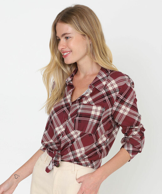 Image_Camisa Feminina Xadrez Manga Longa Vermelha Marisa