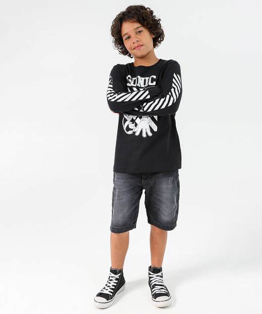 Camiseta Juvenil Manga Longa Sonic Preta