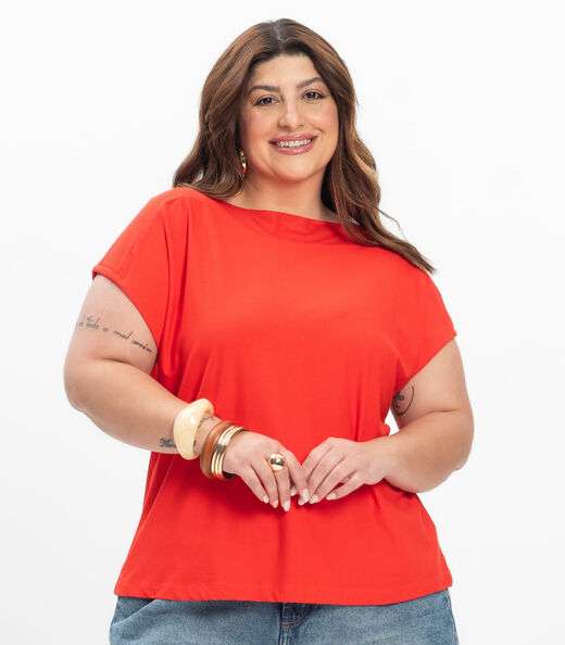 Blusa Manga Curta Feminina Plus Size Secret Glam Laranja