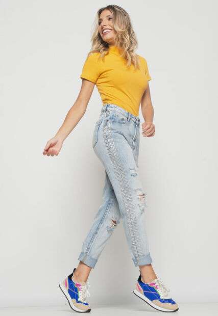 Blusa  Gola Alta Malha Canelada Mostarda