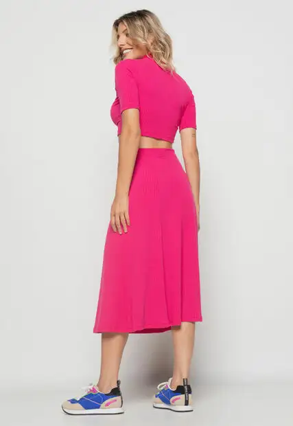 Cropped  Gola Alta Comfy Malha Canelada Pink Salvatore Fashion