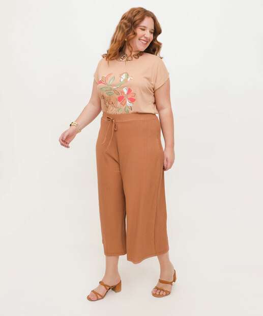 Calça Plus Size Feminina Pantacourt Canelada Marisa