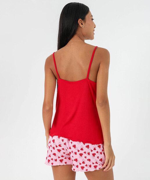 Pijama Feminino Corações Sem Manga Marisa Vermelho