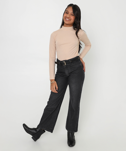 Image_Calça Juvenil Jeans Wide Leg Tam 10 a 16 Preto