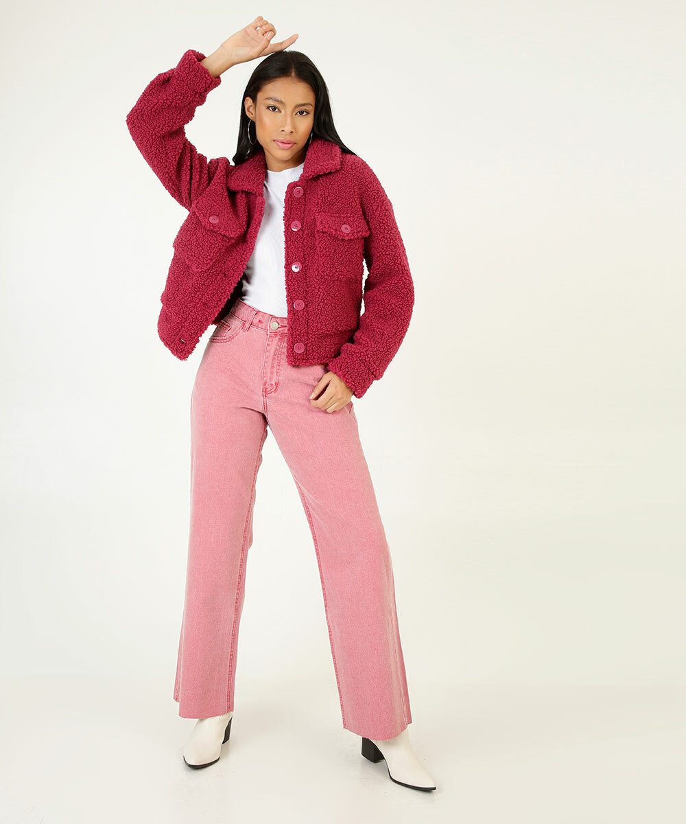 Jaqueta Feminina Sherpa Bolsos Marisa | Marisa
