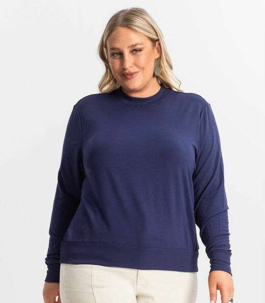 Blusão Feminino Plus Size Manga Longa Secret Glam Azul