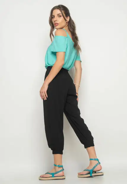 Calça Jogger Viscolinho Preto Salvatore Fashion