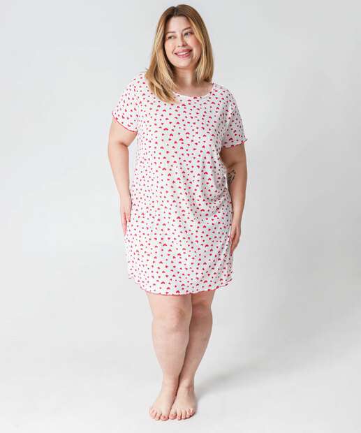 Camisola Plus Size Canelada Corações Marisa Off White