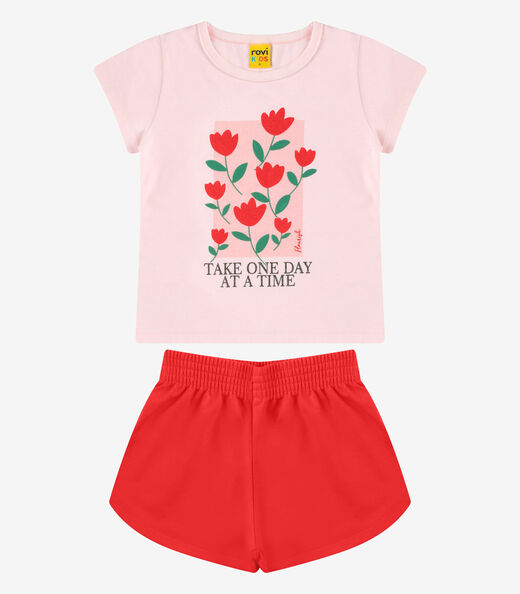 Conjunto Blusa com Shorts Meia Malha Rovi Kids Rosa