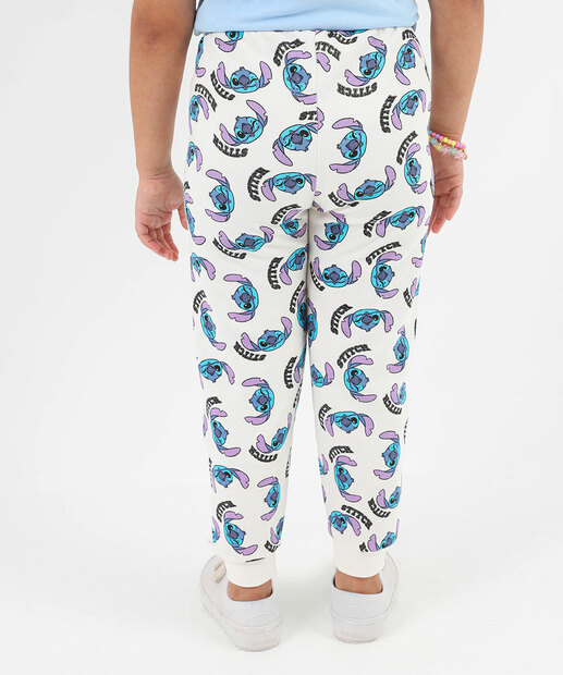 Calça Infantil Moletom Estampa Stitch Tam 4 a 10 Off White
