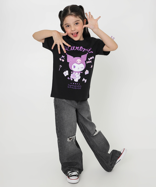 Blusa Infantil Hello Kitty Sanrio Tam 4 a 10 Preto