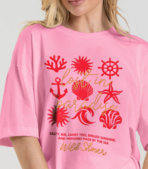 T-Shirt Oversized Feminina Dianna Rosa