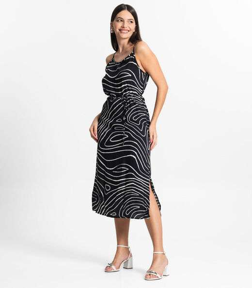 Vestido Midi Feminino Estampado Select Preto