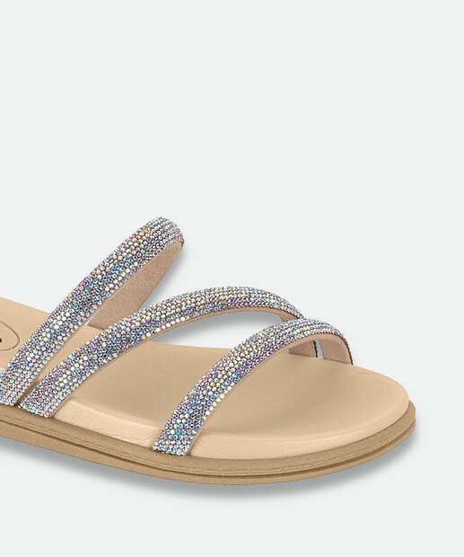 Rasteirinha Feminina Strass Beira Rio Bege