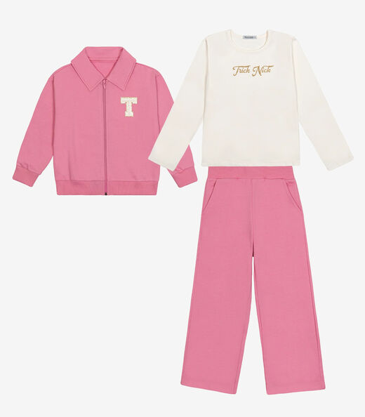 Trijunto Jaqueta Blusa Calça Moletom Trick Nick Rosa