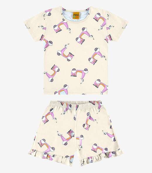 Pijama Infantil Feminino Meia Malha Rovi Kids Bege