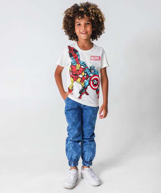 Camiseta Infantil Vingadores Marvel Tam 4 a 10 Off White 