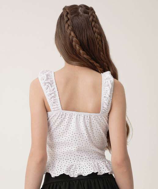 Blusa Regata Cropped Babado Juvenil Marisa TAM 10 a 16 Branco