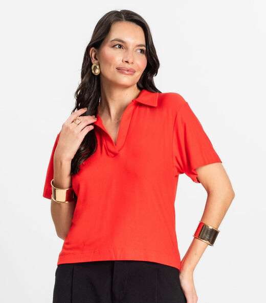 Blusa Feminina Manga Curta em Visco Rovitex Laranja